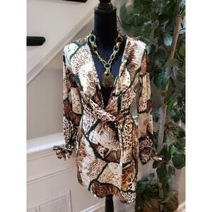 Boohoo Club Dress Women Size 4 Multi Snake Print Lined Long Sleeve Plunge V Neck